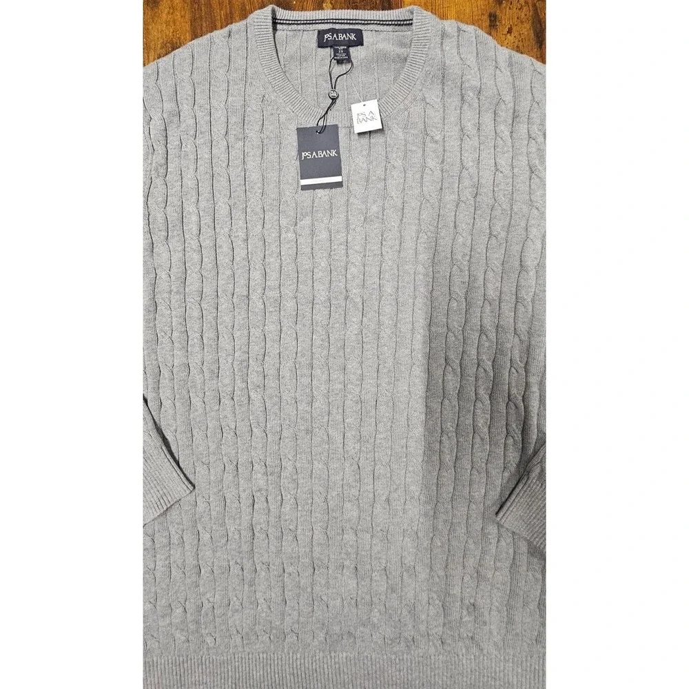 Jos A Bank Tailored Fit Sweater Mens 2XL Gray Cable Knit Crewneck Pullover NWT‎